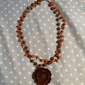 carved wood flower necklace